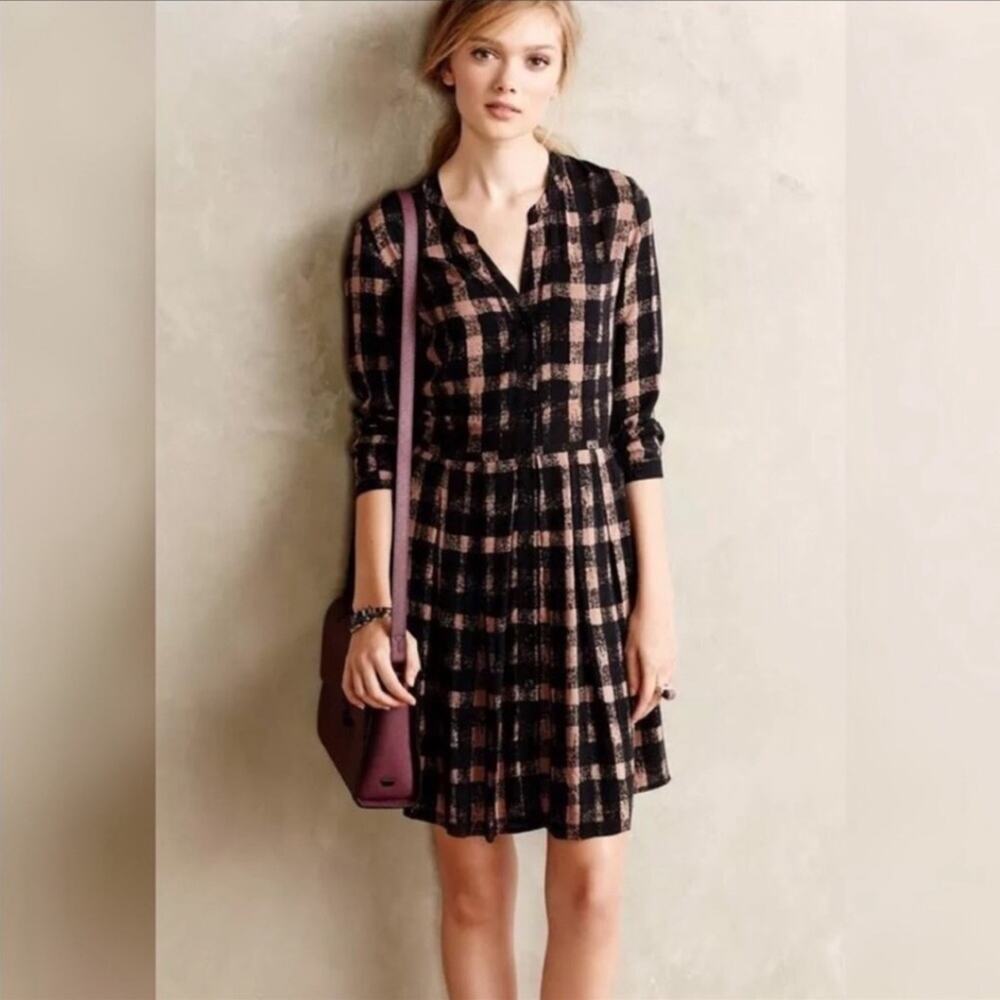 Anthropologie 11.1 Tylho Checkered Buffalo Plaid Button Front Shirt Dress XS